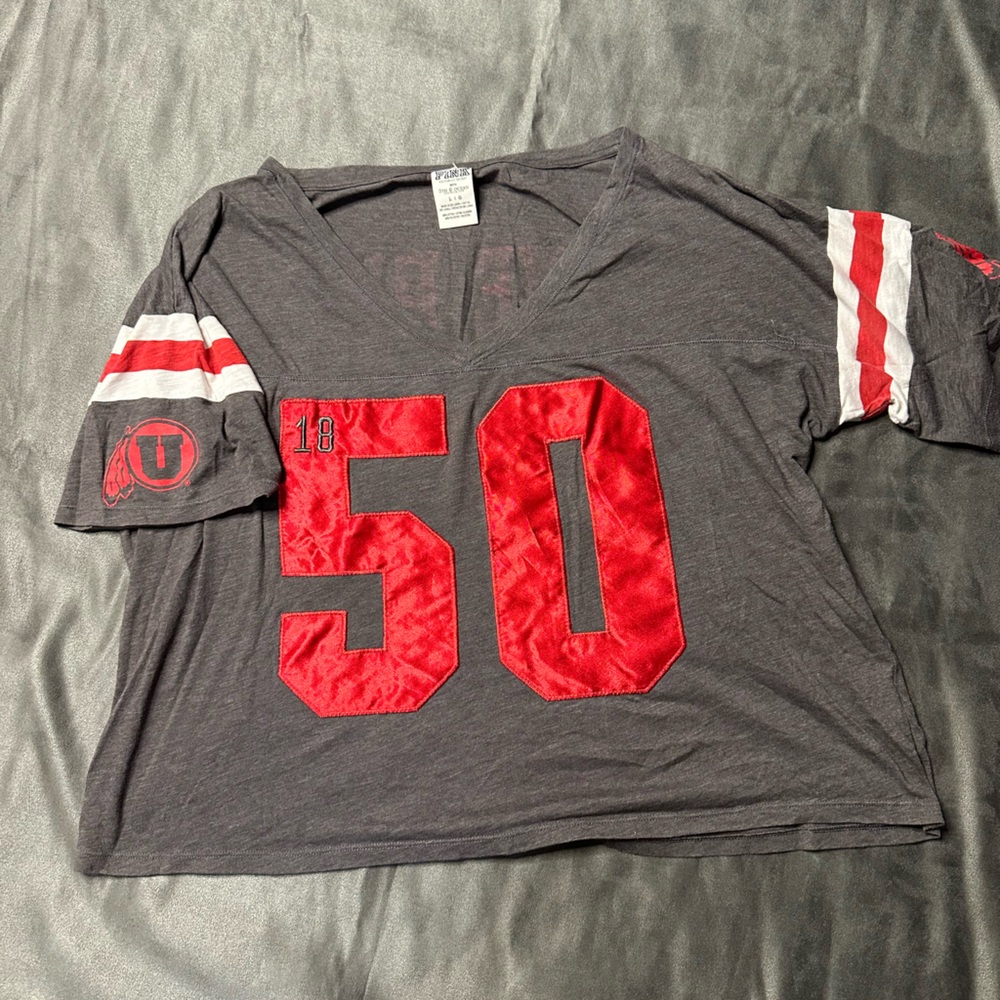 Victoria’s Secret Utah Utes satin football jersey shirt gray Red vintage Large